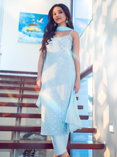 Sea Grey Ring Work Strappy Chikankari Kurta Set